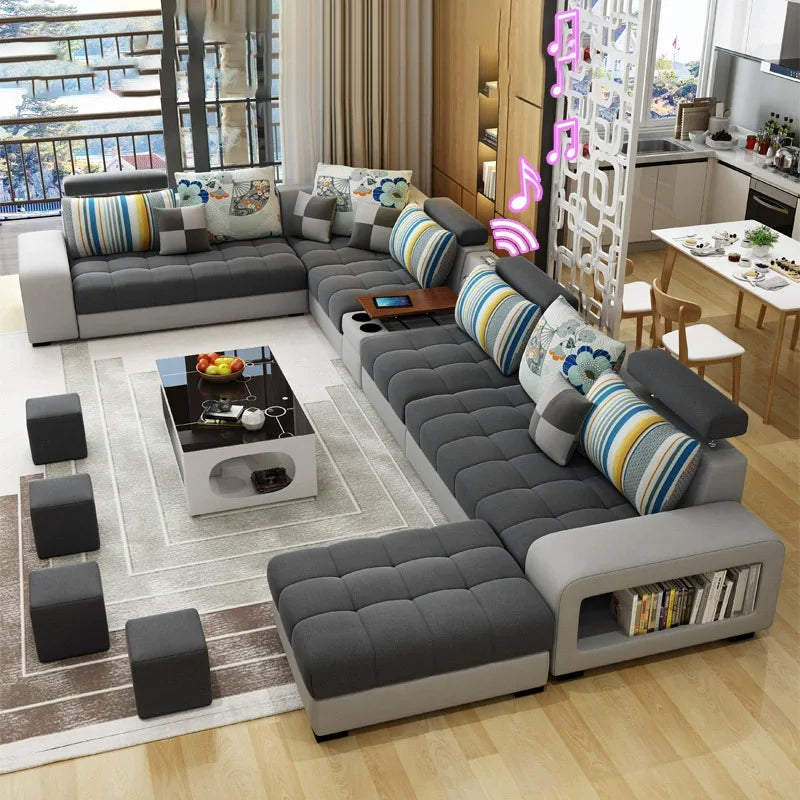 Modern Tech-Fabric Sofa Set — Stain-Resistant, Large Living Room with clean lines and comfortable seating.