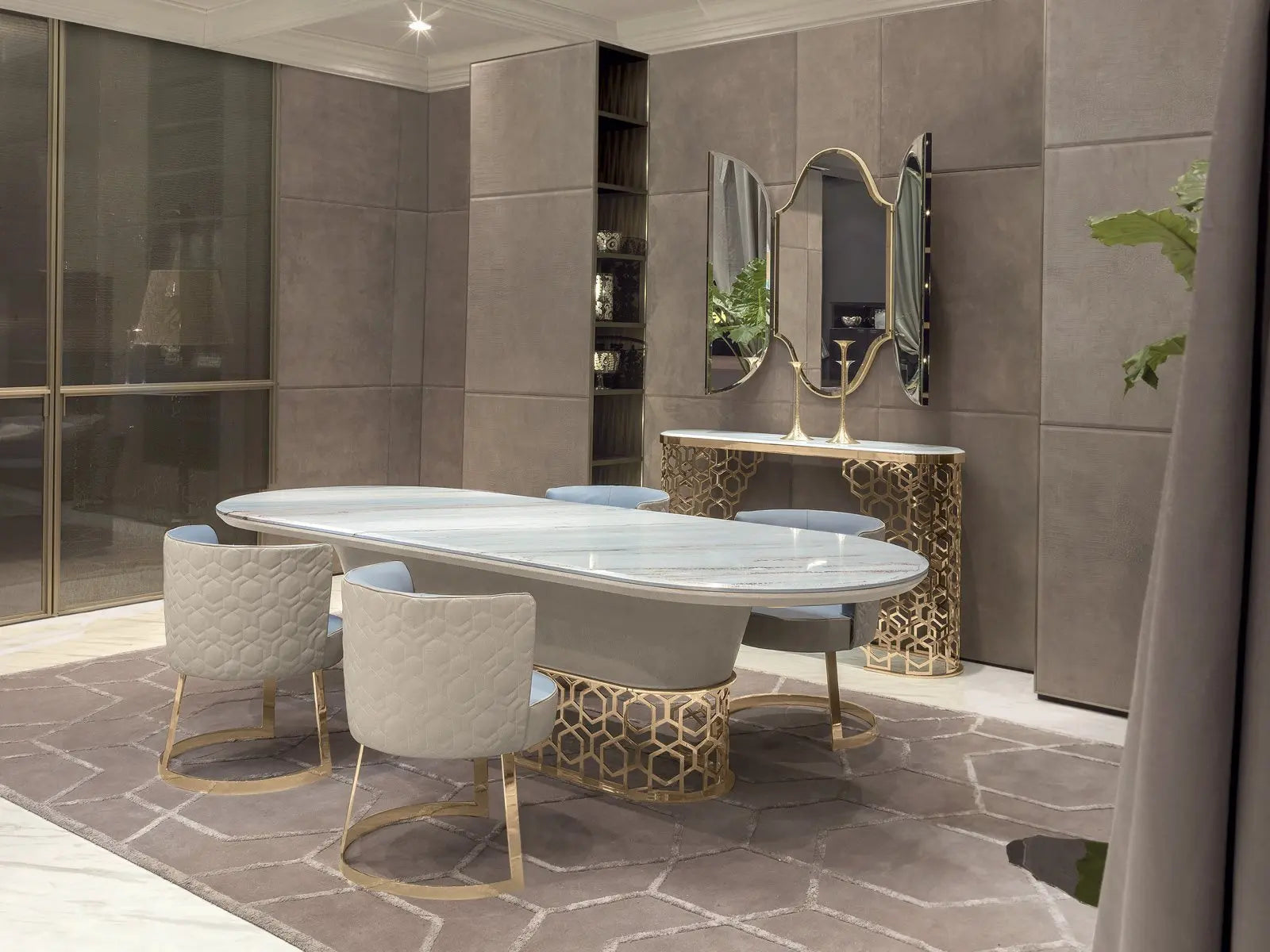 Extendable Marble Top Dining Table Set — Seats 6 to 12