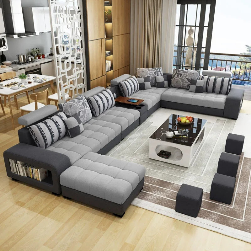 Modern Tech-Fabric Sofa Set — Stain-Resistant, Large Living Room with elegant design and comfortable seating.
