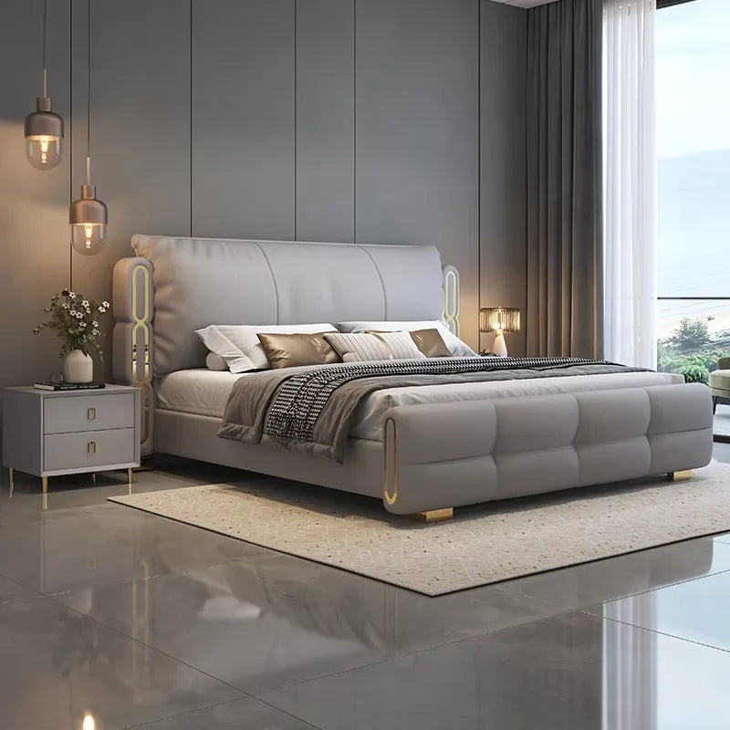 Italian Luxury Bed | Solid Wood, Genuine Leather & Three-Drawer Storage