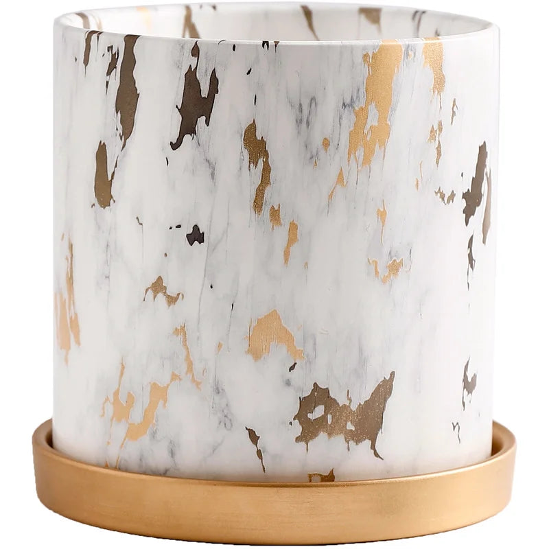 American Marbled Round Ceramic Flowerpot with Base Tray