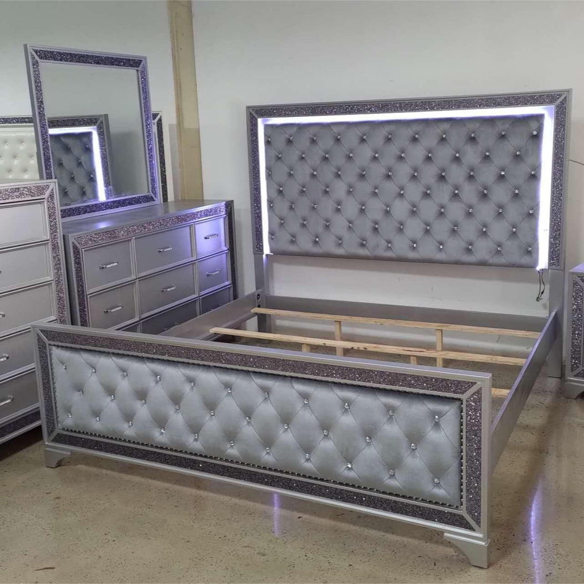 Runwood Crystal Tufted LED Bed Frame