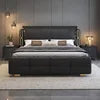 Italian Luxury Bed | Solid Wood, Genuine Leather & Three-Drawer Storage