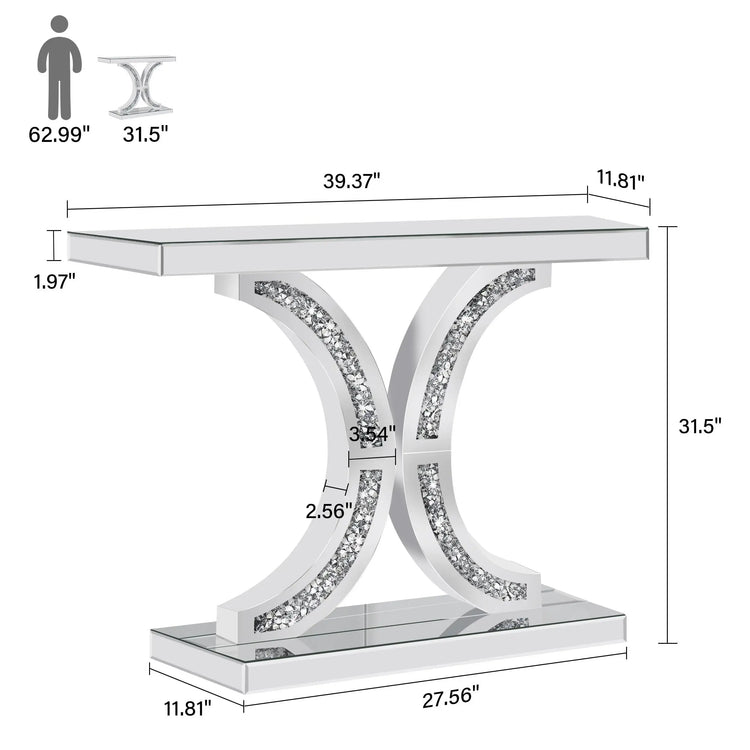 Dimensions of a decorative console table with crystal embellishments