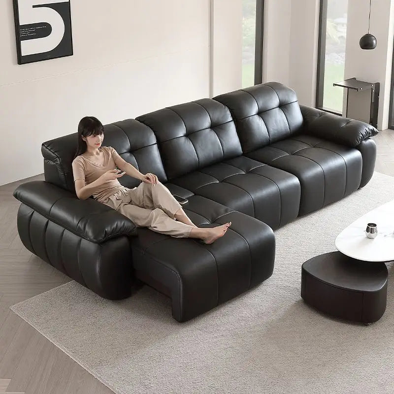 Italian Genuine Leather Electric Reclining Sofa Set — Black