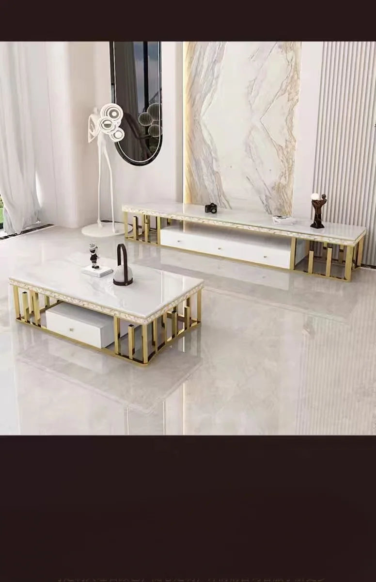 Marble & Stainless Steel TV Stand | Wall Mount Luxury Modern - view 4