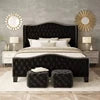 Contract-Grade Tufted Velvet Wingback Bed in a stylish bedroom setting with decorative mirrors and nightstands.