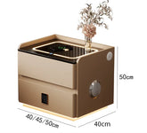Modern side table with dimensions indicated on a white background