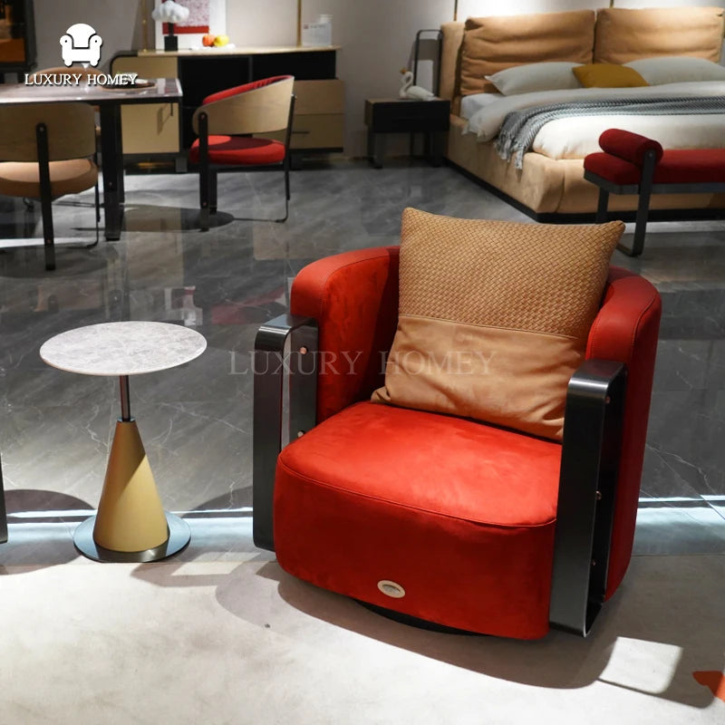 Luxury velvet square sofa bed set with bold red color and bespoke design in modern living room.