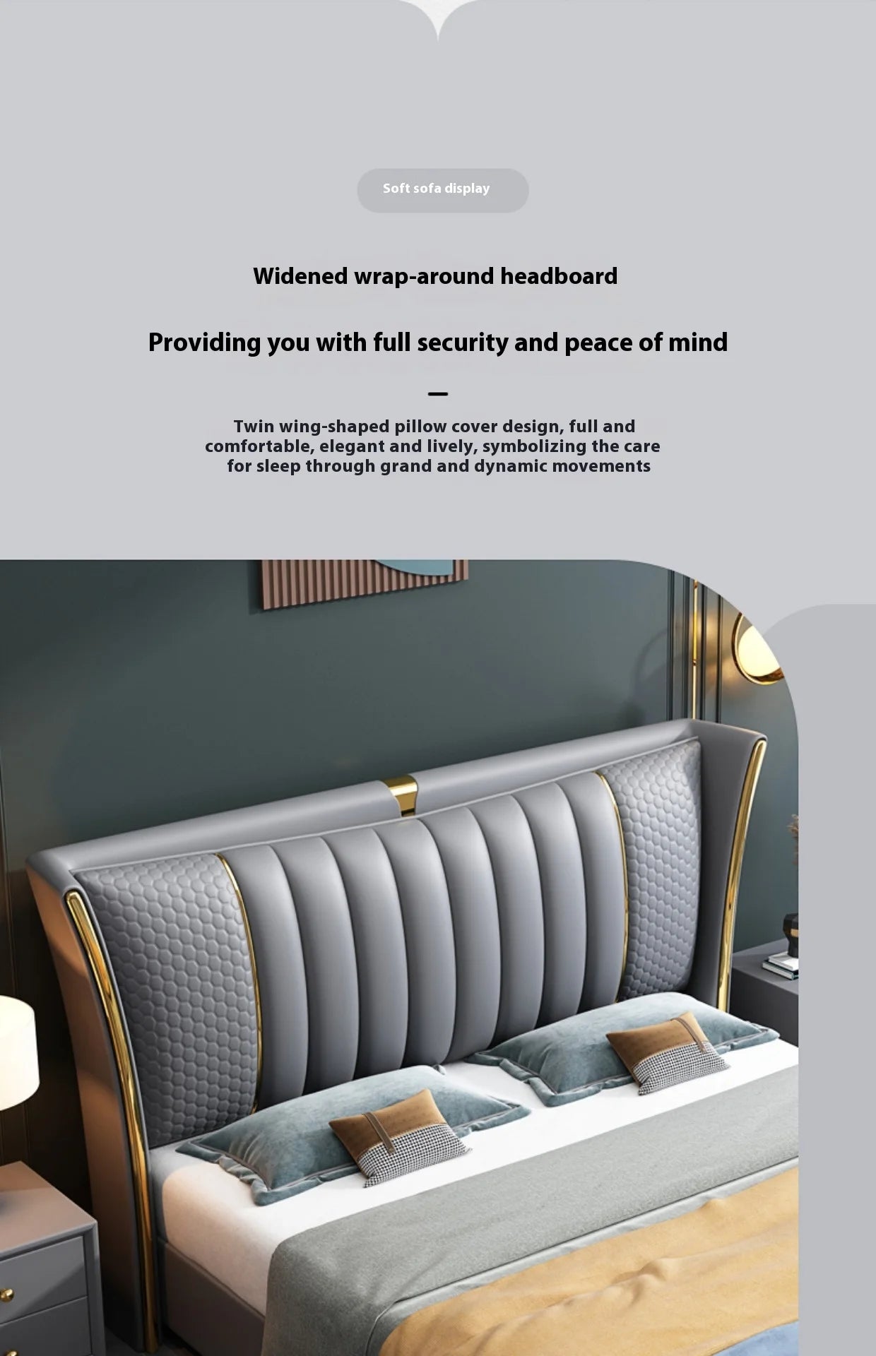 luxury leather upholstered bed frame with widened wrap-around headboard for comfort and elegance