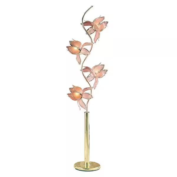 Modern Lotus LED floor lamp with intricately designed iron and glass petals for elegant lighting.