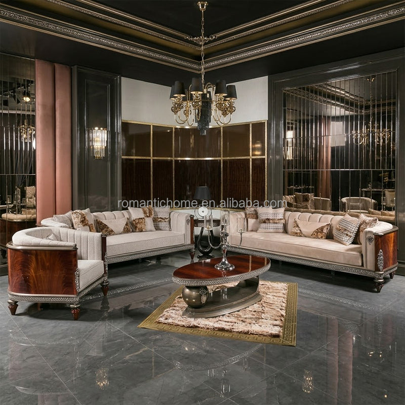 Luxury Royal Beige Velvet Sofa Set