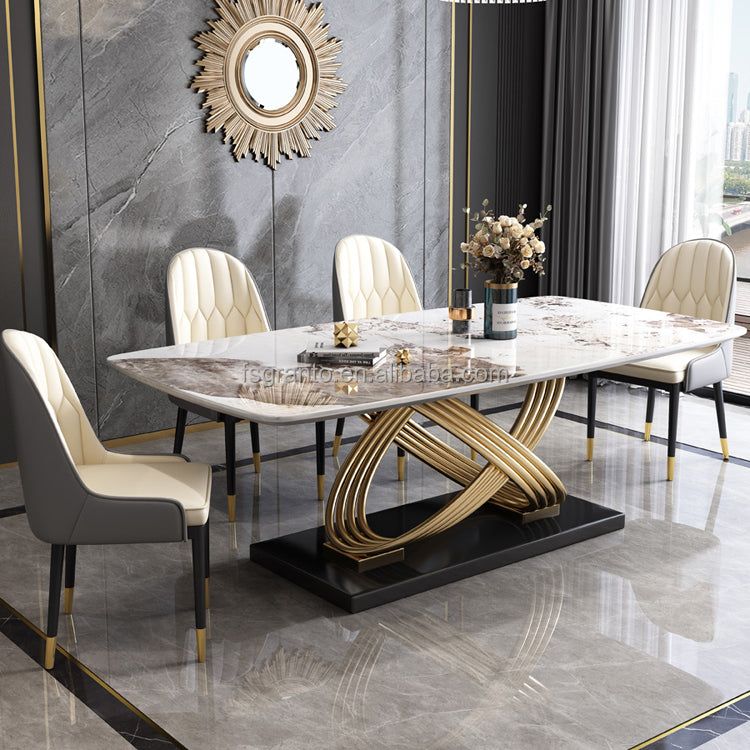 Luxury Design Stainless Steel Dining Tables and Chairs Marble