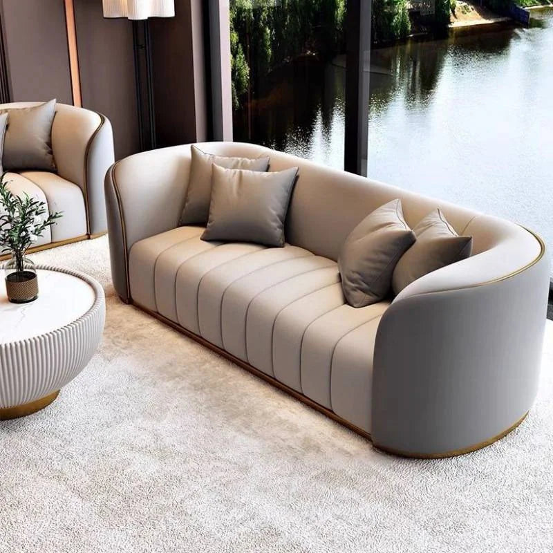 Modern luxury leather modular sofa with plush cushions, perfect for contemporary homes and hotel lobbies.