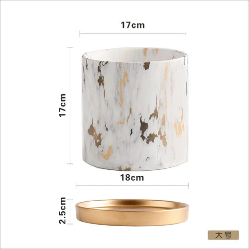 American Marbled Round Ceramic Flowerpot with Base Tray