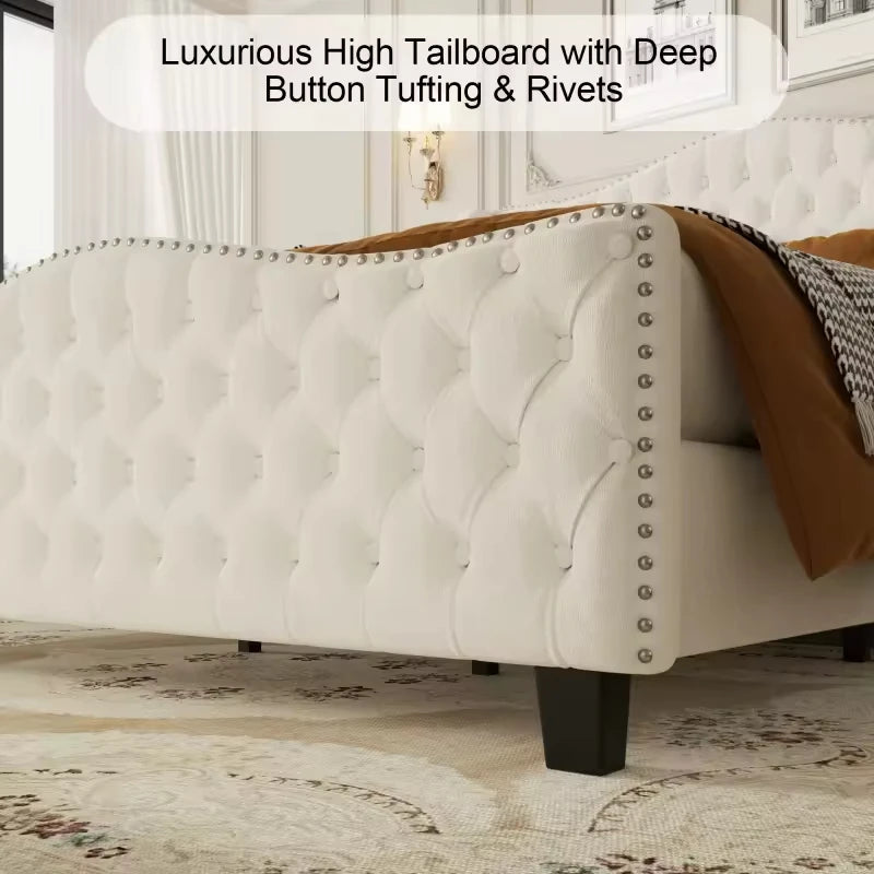 contract-grade tufted velvet wingback bed with luxurious high tailboard and deep button tufting