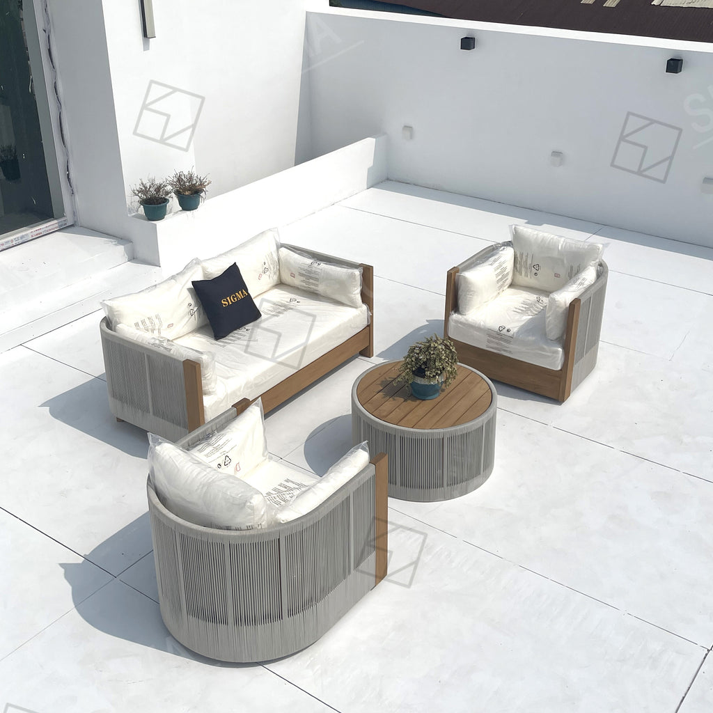 Solid Wood Teak Outdoor L-Shape Sectional Sofa Set - image 3