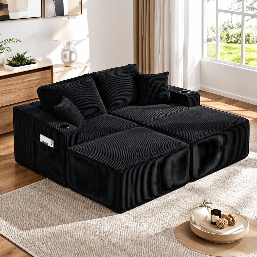 Cloud-style queen sofa bed in black upholstery, showcasing modern luxury and versatile design for comfort and style.