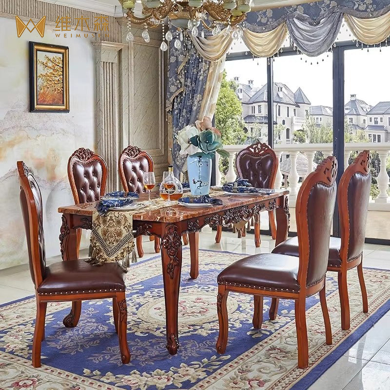 European Solid Wood Marble Dining Set