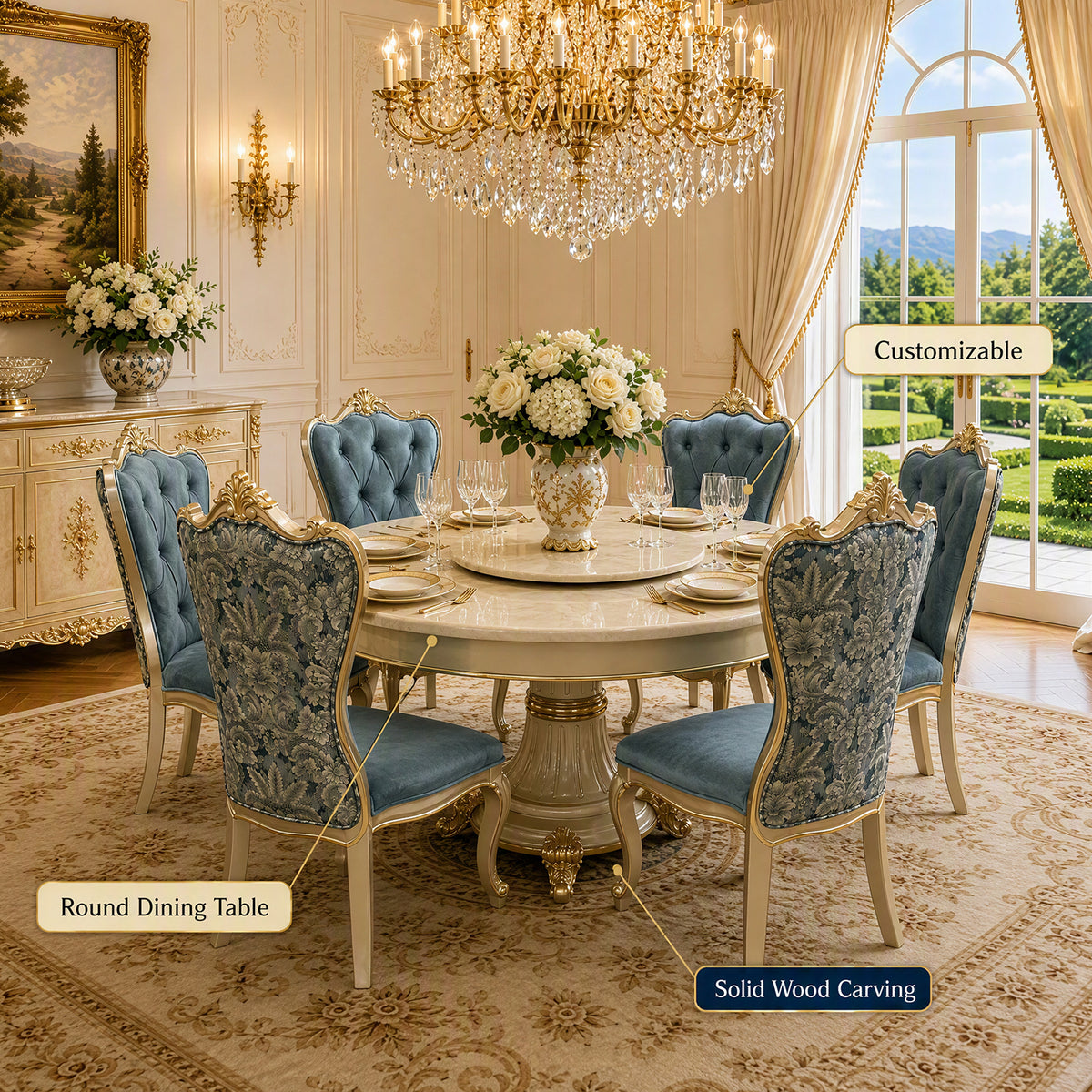 Luxury French Style Round Marble Table