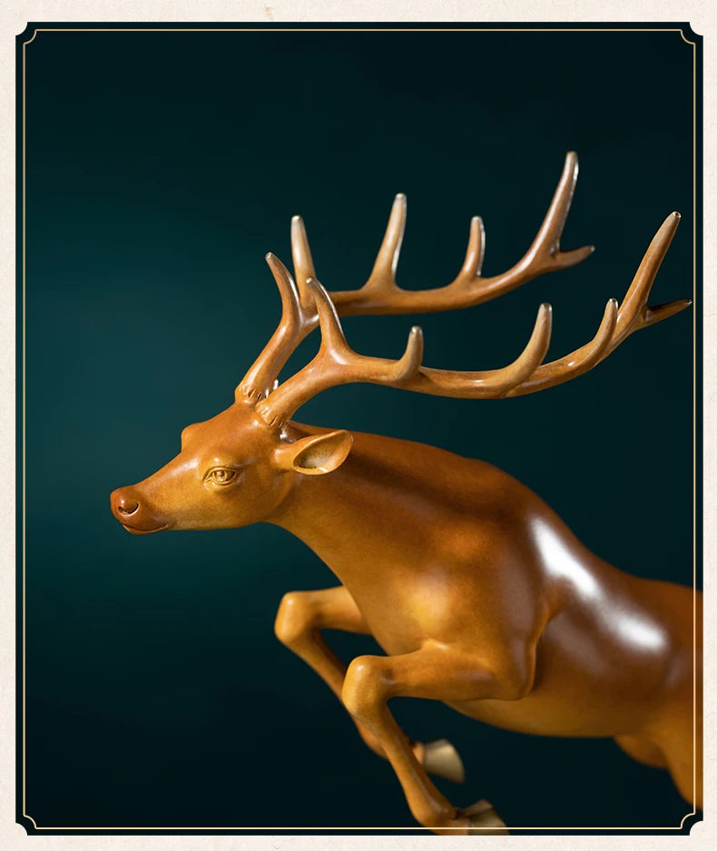 Hand-Engraved Brass Fu Lu Shou Deer Sculpture | Limited Edition Auspicious Art