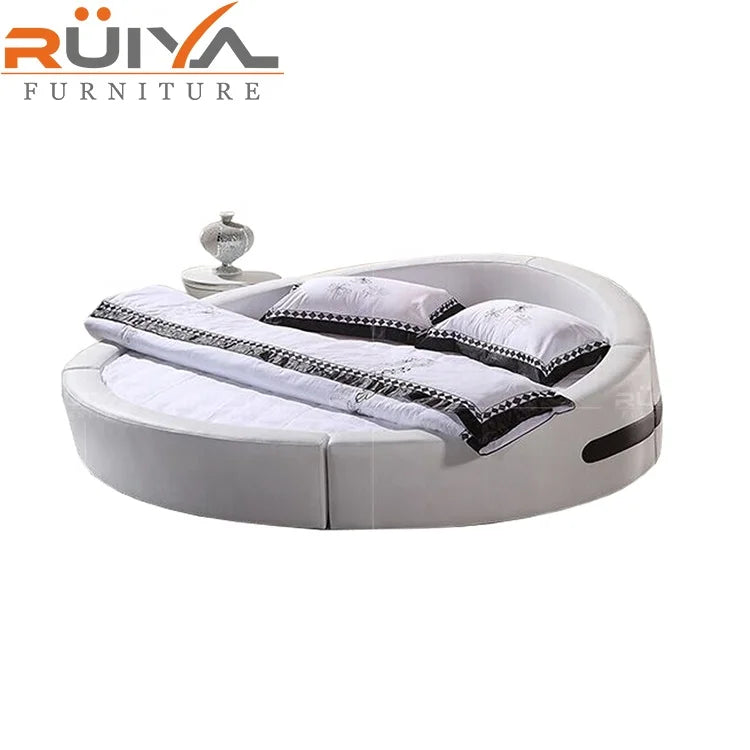 RUIYA Italian round bed with LED light and adjustable storage