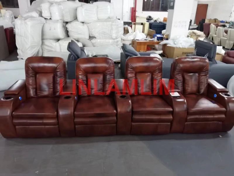 MANBAS electric recliner theater Sofa BED functional genuine leather corner 3 seater