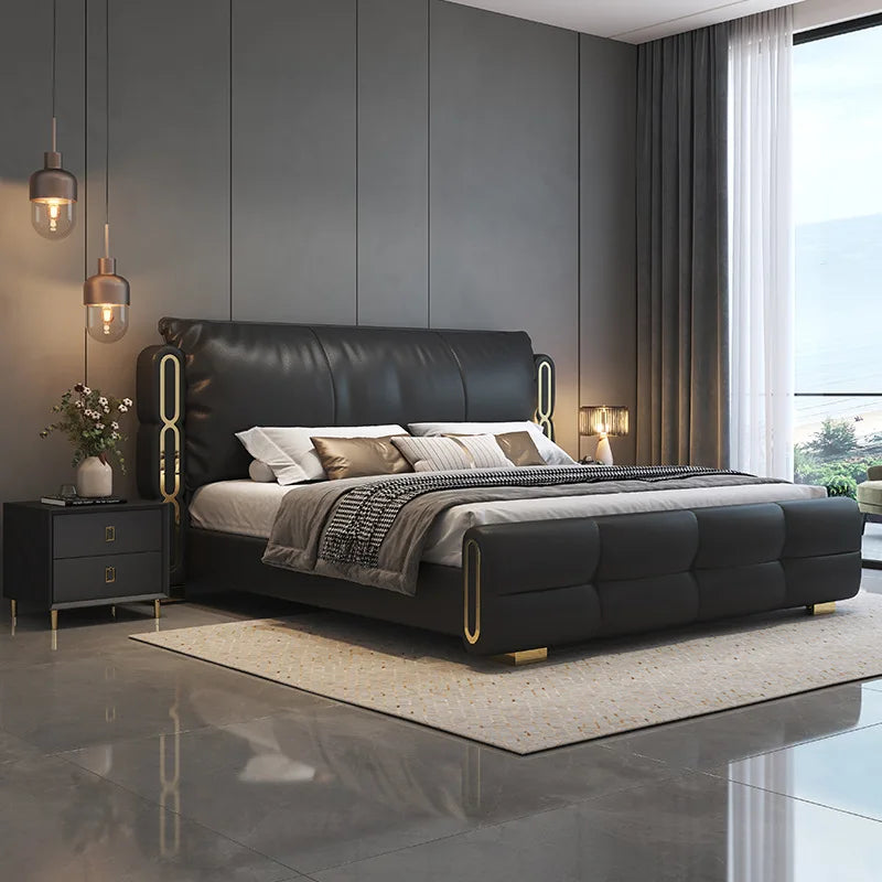 Italian Luxury Bed | Solid Wood, Genuine Leather & Three-Drawer Storage