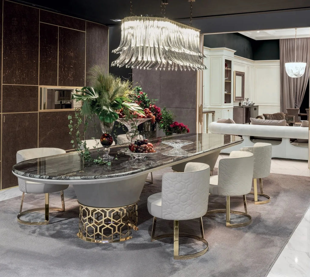 Extendable Marble Top Dining Table Set — Seats 6 to 12