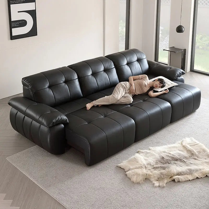Italian Genuine Leather Electric Reclining Sofa Set — Black