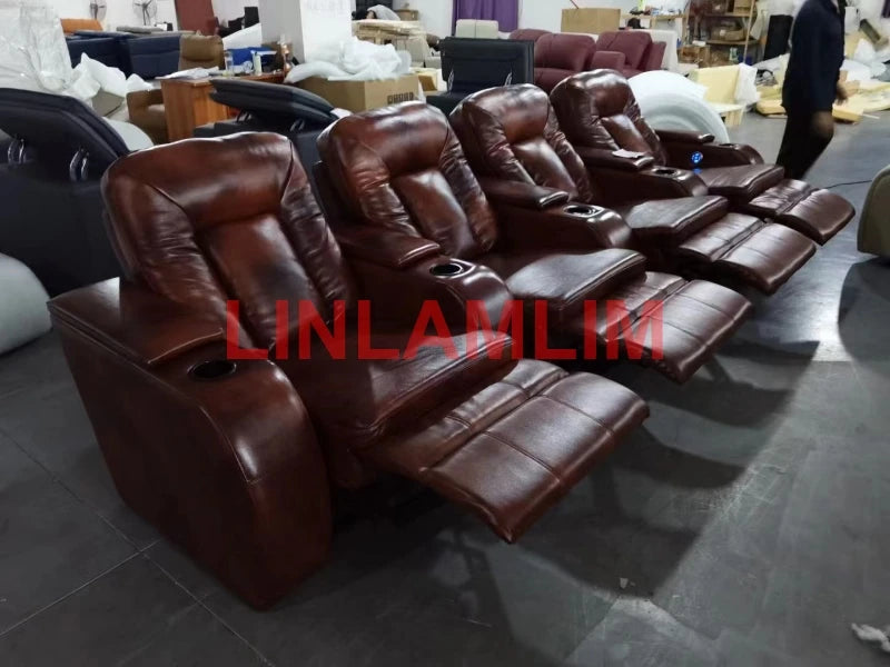 MANBAS electric recliner theater Sofa BED functional genuine leather corner 3 seater