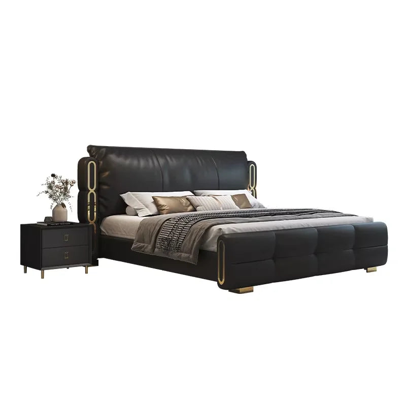 Italian Luxury Bed | Solid Wood, Genuine Leather & Three-Drawer Storage