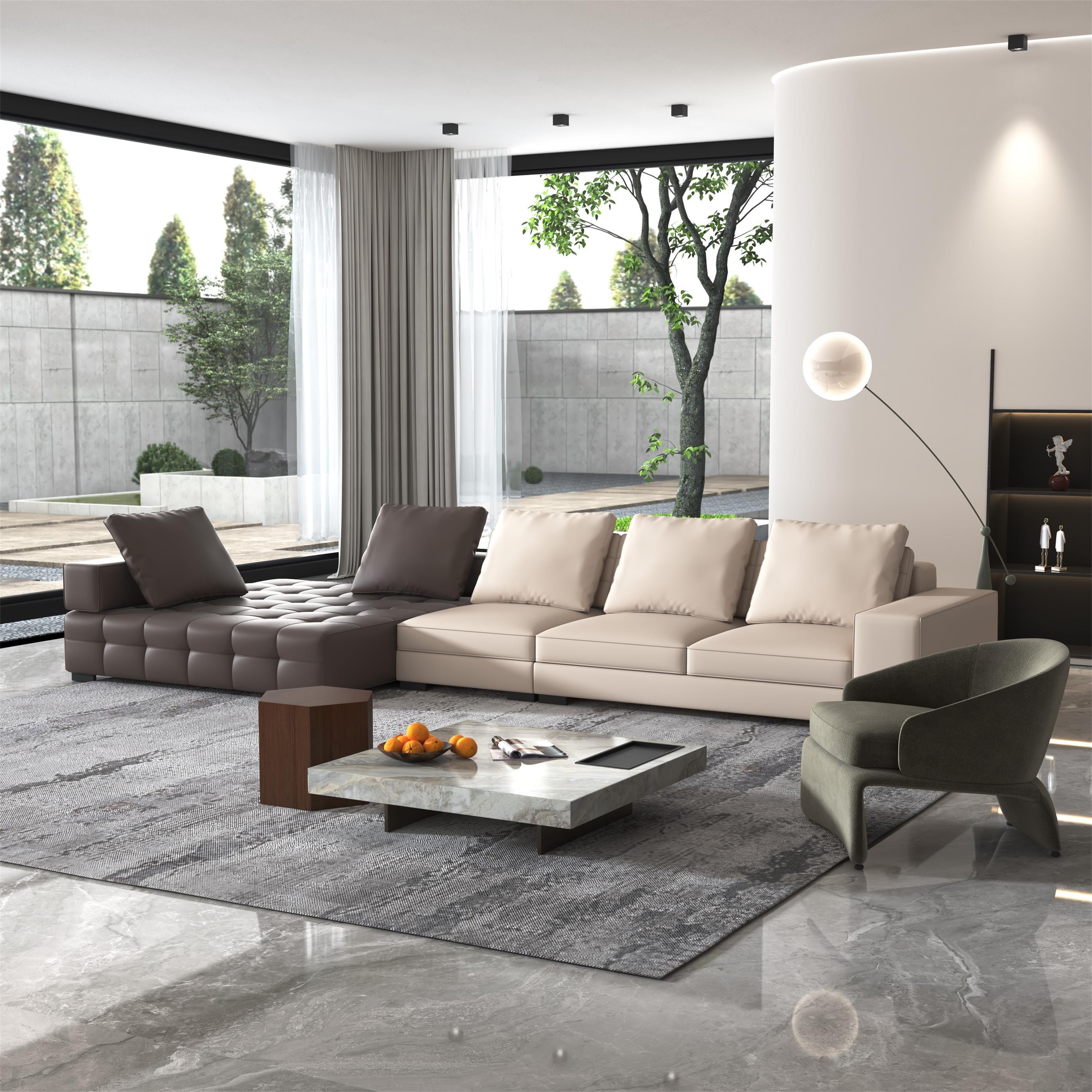 Italian Minimalist Modular Sectional Sofa Premium Leather L-Shaped Tufted Sofa Bed Set for High-End Home