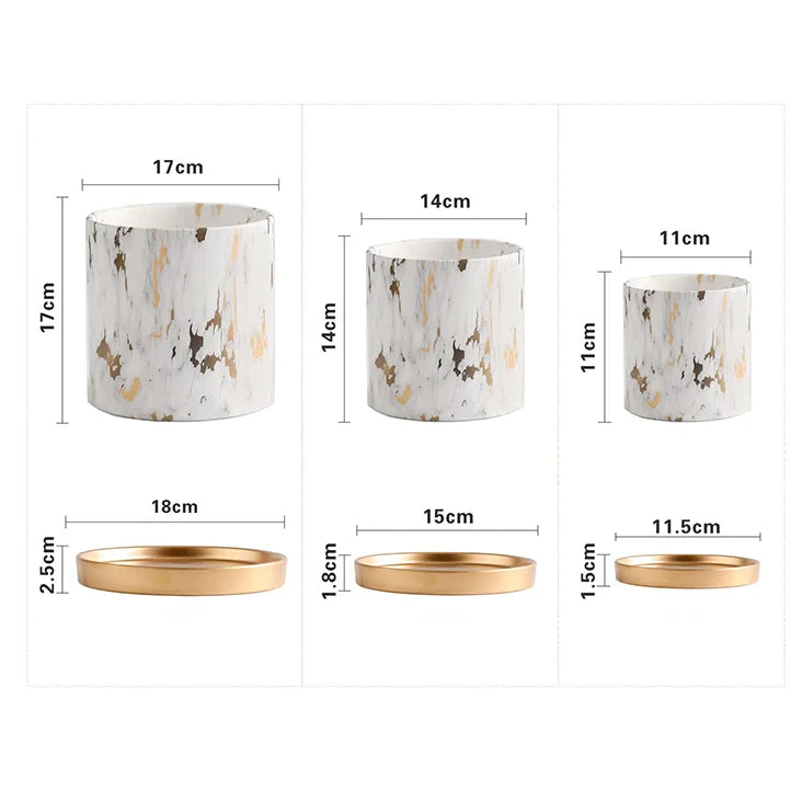 American Marbled Round Ceramic Flowerpot with Base Tray