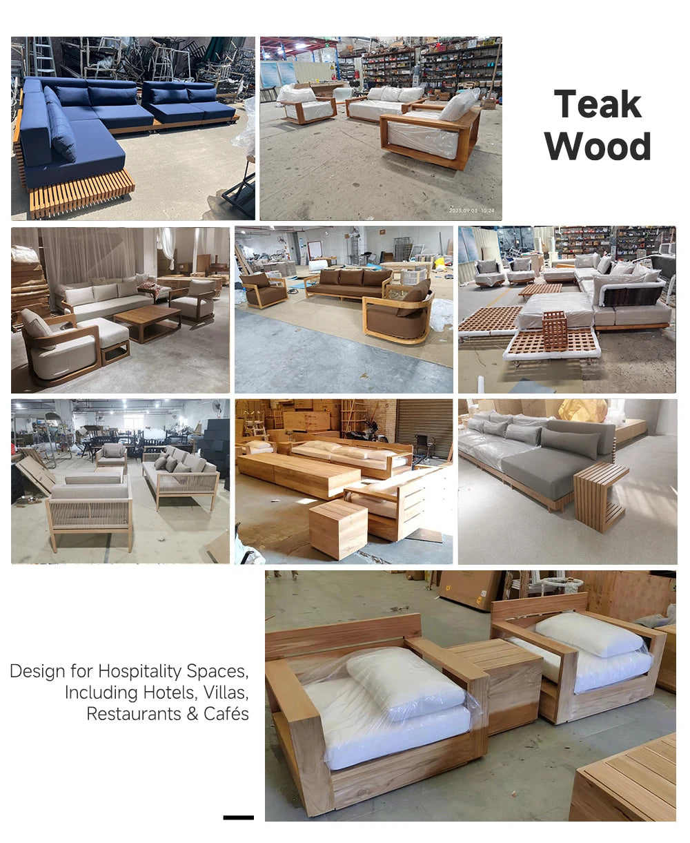 Luxury Outdoor Sectional Sofa Set — Rattan, Teak & Fire Pit