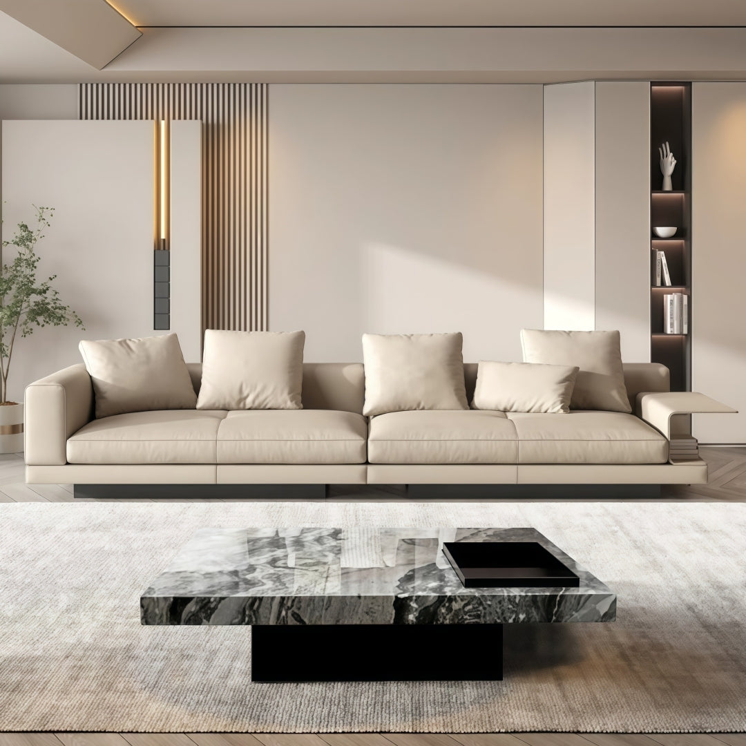 Italian Minimalist Genuine Leather Modular Sofa — Corner & Straight Sectional Set