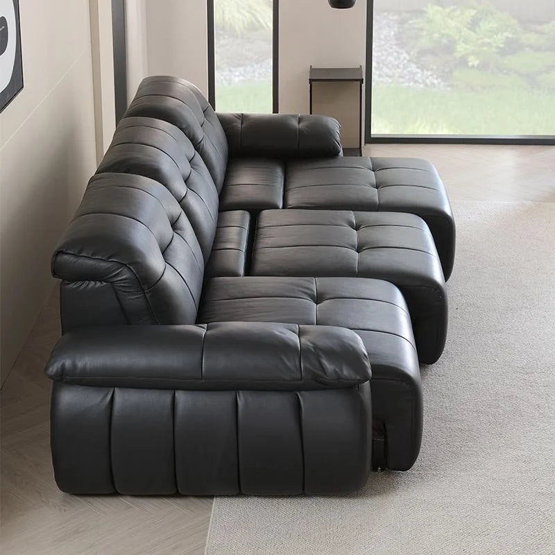 Italian Genuine Leather Electric Reclining Sofa Set — Black