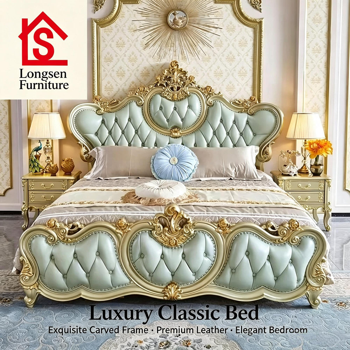 European Style Luxury King Size Leather Bed