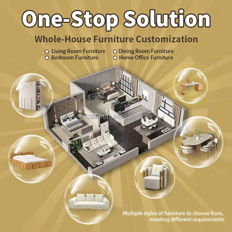 One-Stop Solution for Whole-House Furniture Customization with Living, Dining, and Home Office Furniture options.