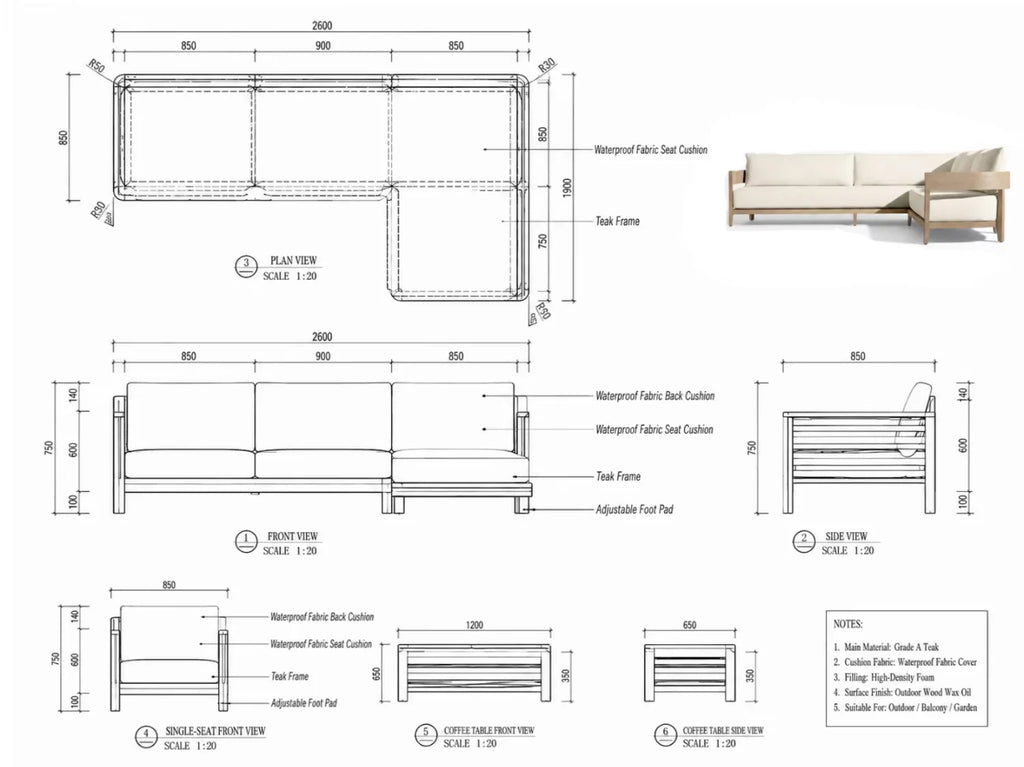 Luxury Outdoor Sectional Sofa Set — Rattan, Teak & Fire Pit