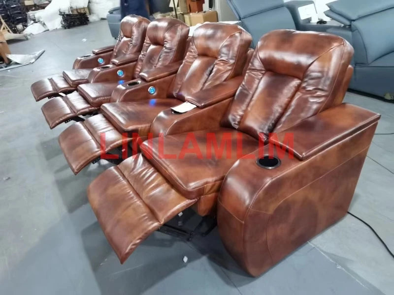 MANBAS electric recliner theater Sofa BED functional genuine leather corner 3 seater