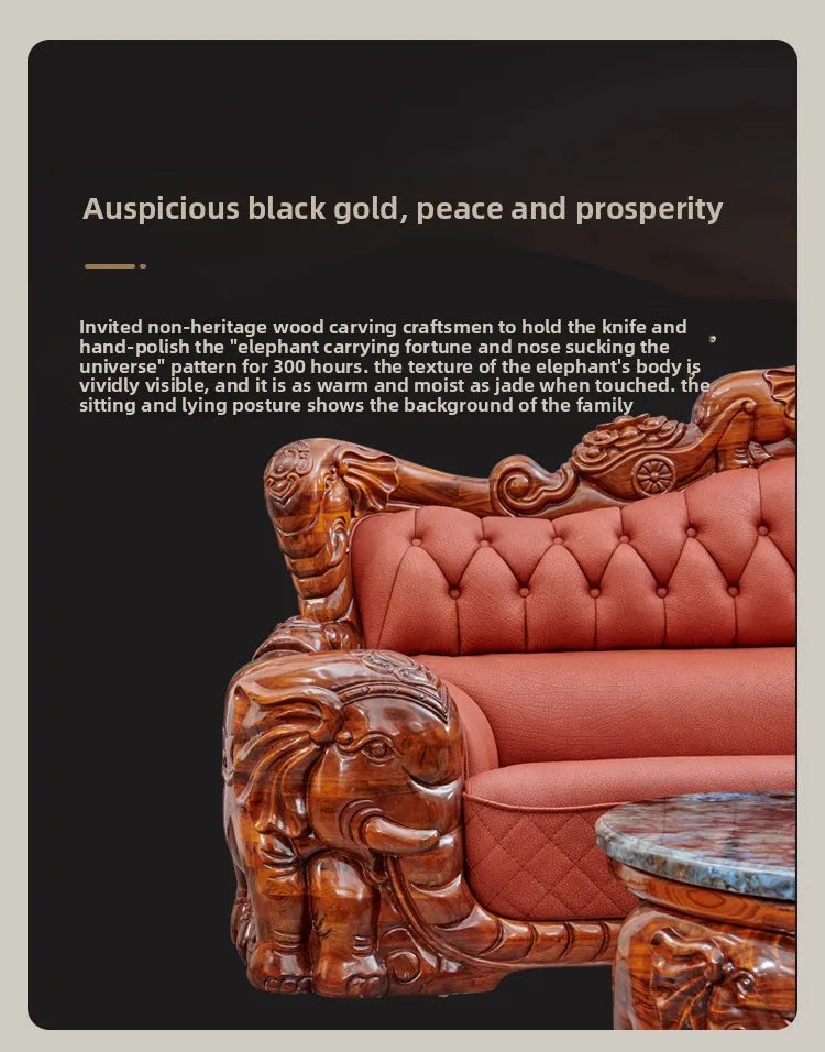 European Black Gold Leather Sofa Set – Exquisite Style and Comfort