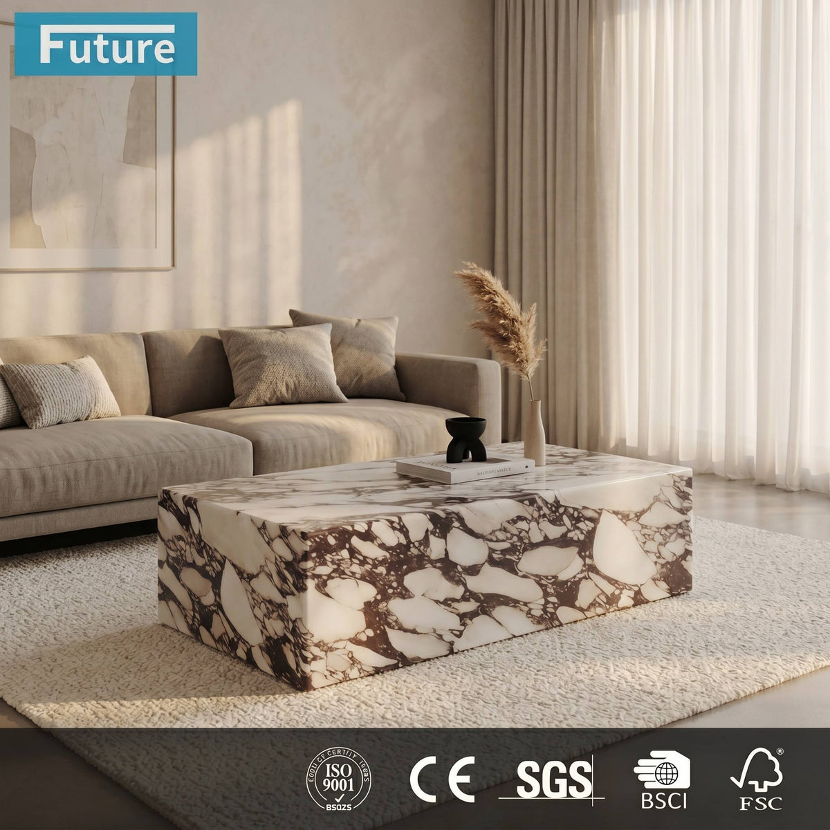 Plinth Natural Golden Marble Side Table