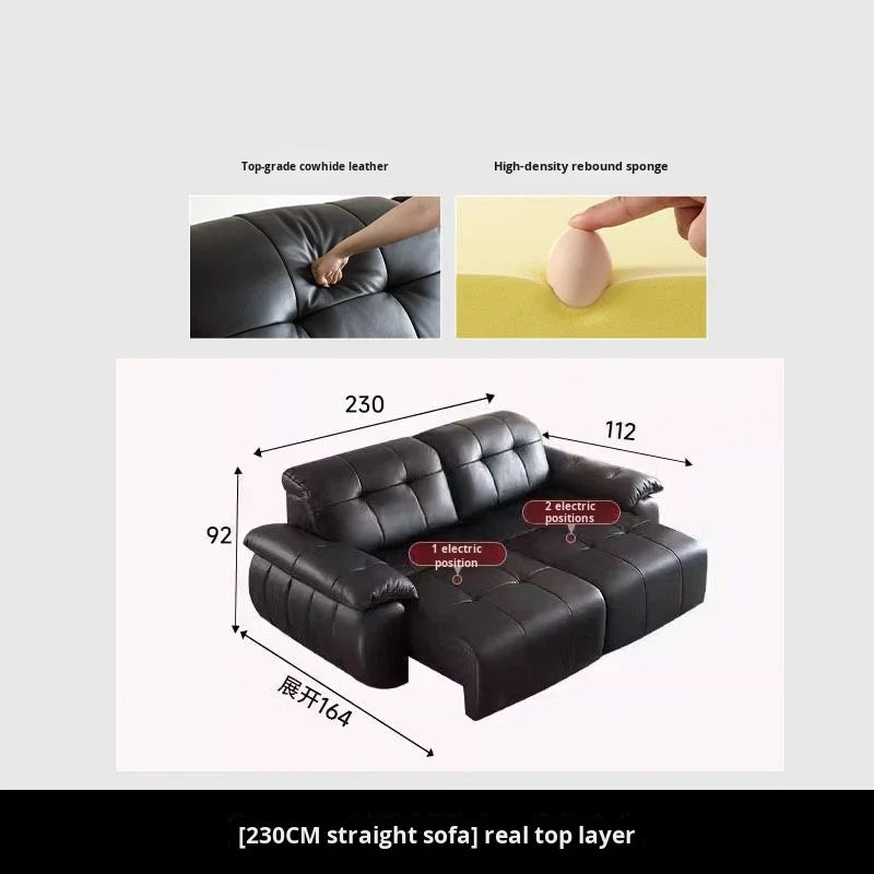 Italian Genuine Leather Electric Reclining Sofa Set — Black