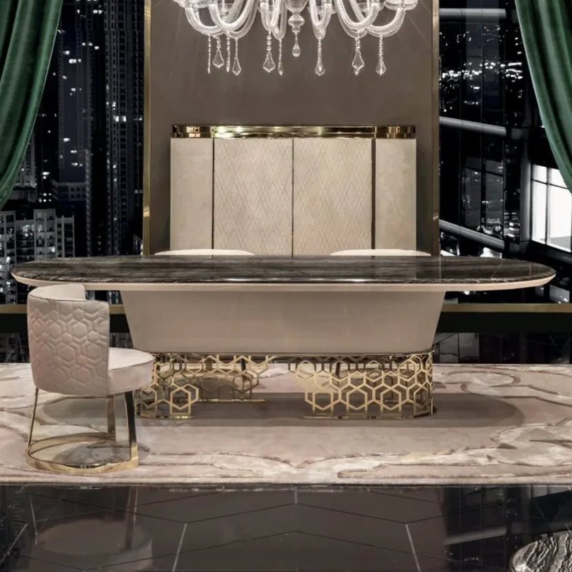 Extendable Marble Top Dining Table Set — Seats 6 to 12