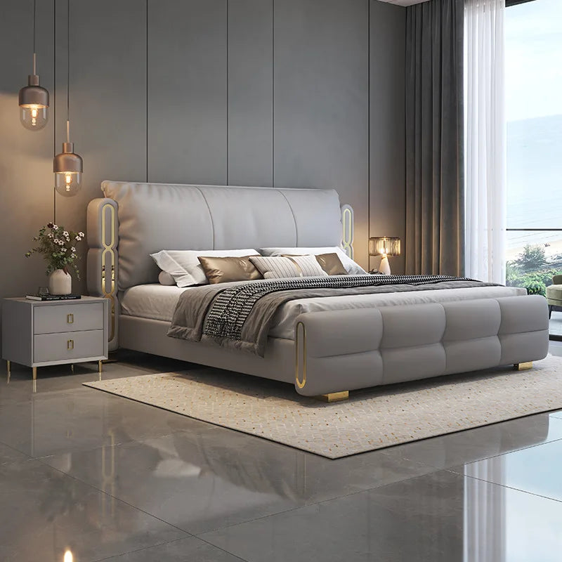 Italian Luxury Bed | Solid Wood, Genuine Leather & Three-Drawer Storage