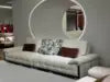 customizable luxury modular sectional sofa in eco-leather with cloud cushioning and decorative pillows.