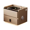 Wooden crate with a lid on a white background