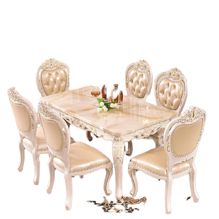 Royal Vintage Carved Marble Dining Set