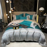 luxury black and gold yarn-dyed jacquard Egyptian cotton bedding set with satin finish